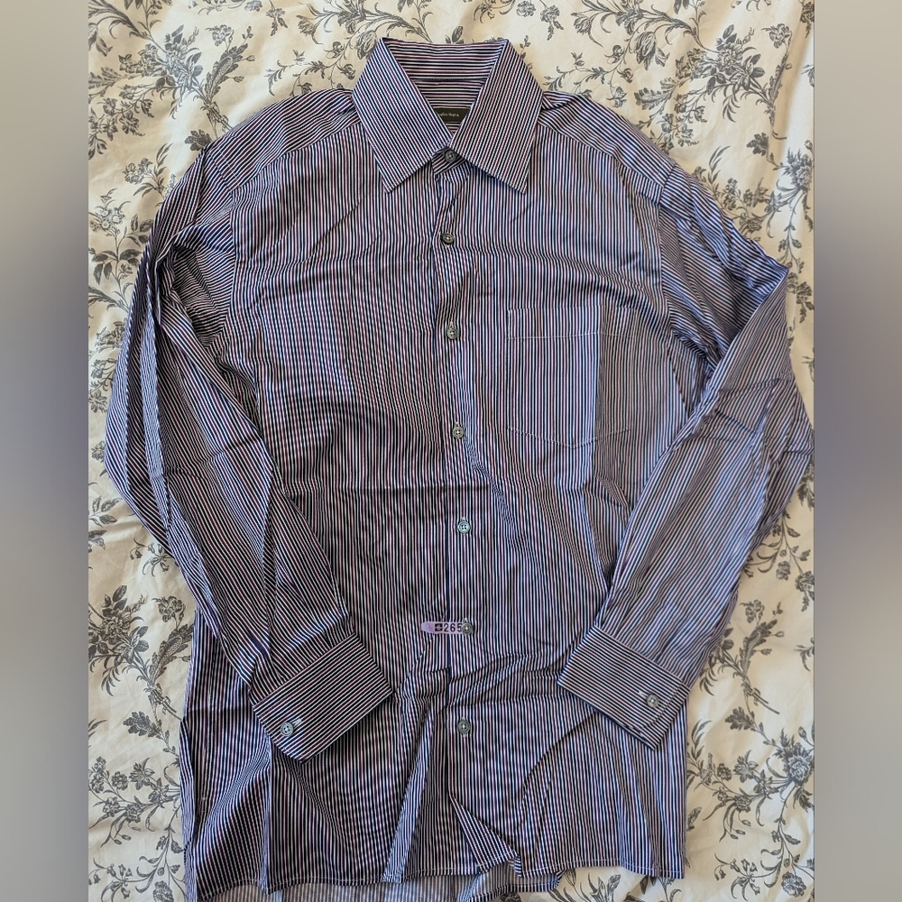 Men's Blue Striped Dress Shirt - Classic Collared Button-Up